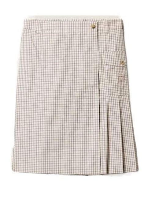 Miu Miu Natural Checked Pleated Midi Skirt