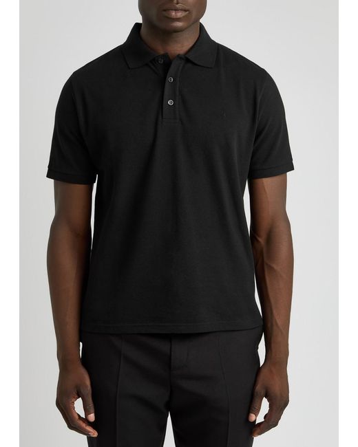 Saint Laurent Black Logo-Embroidered Piqué Cotton Polo Shirt for men