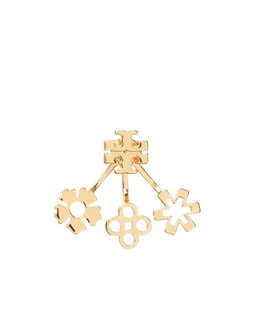 Tory Burch White Kira Four-Leaf Clover Earrings