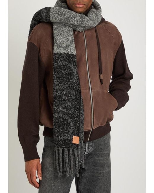 Loewe Black Anagram Fringed Alpaca-Blend Scarf for men