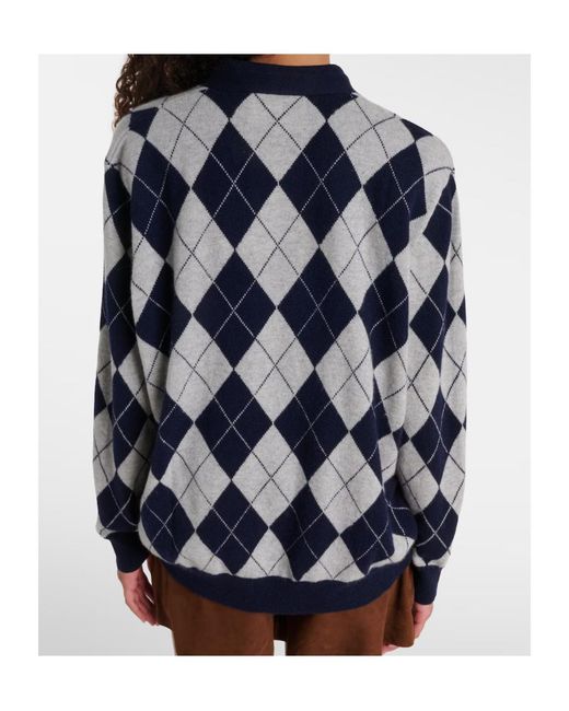 Lisa Yang Blue Raelyn Argyle Cardigan