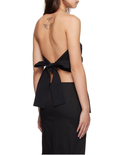 St. Agni Black Bandeau Tie-Back Pleated Cotton-Blend Top