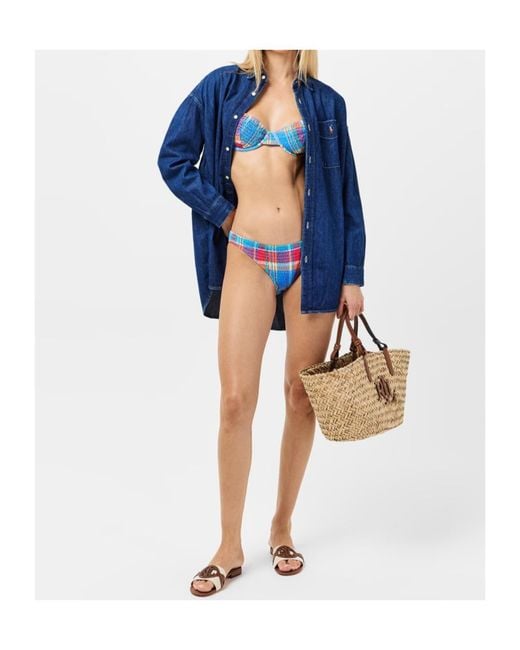 Polo Ralph Lauren Blue Pleated Printed Bikini Top