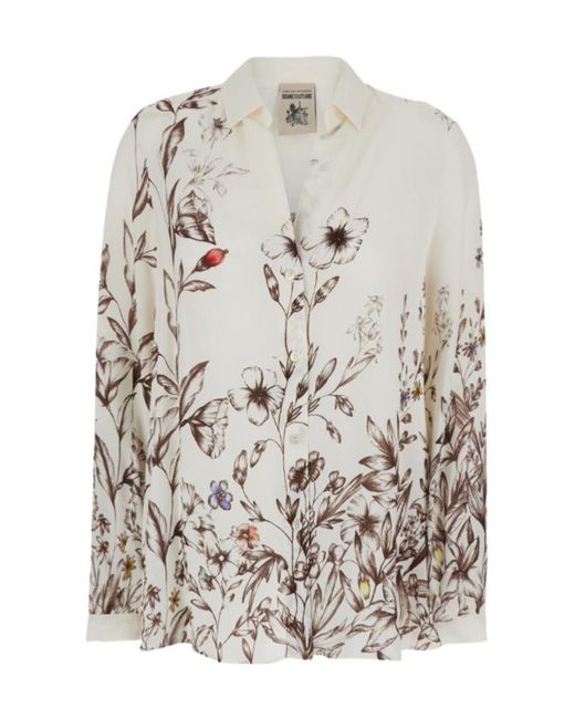 Semicouture White Semi Couture Floral Print V-Neck Shirt