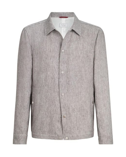 Brunello Cucinelli Gray Linen And Hemp Diagonal Outerwear Jacket for men