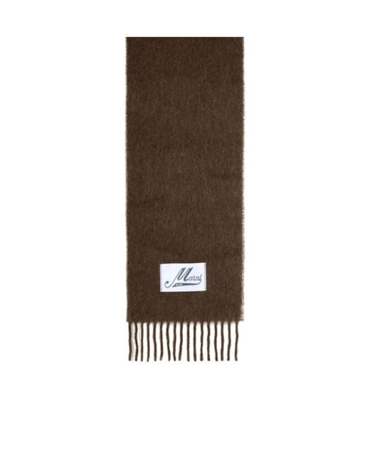 Marni Brown Logo Patch Fringed-Edge Scarf