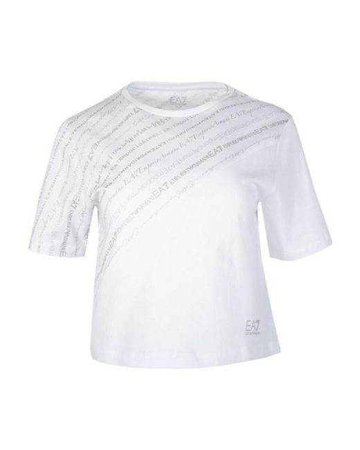 EA7 White T-Shirt With Round Neck And Short Sleeves