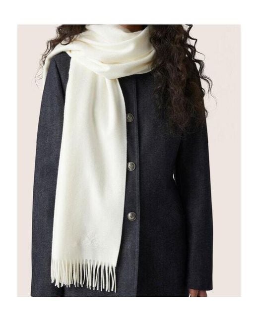 Loro Piana White Logo Details Cashmere Scarf