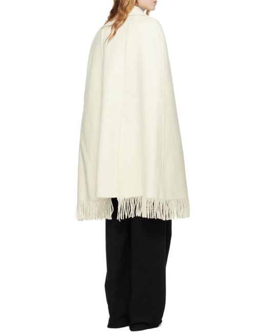 Totême White Bouclé Fringe Cape Coat