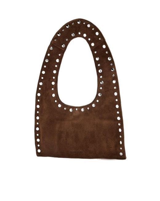 GIMAGUAS Brown Studded Shoulder Bag