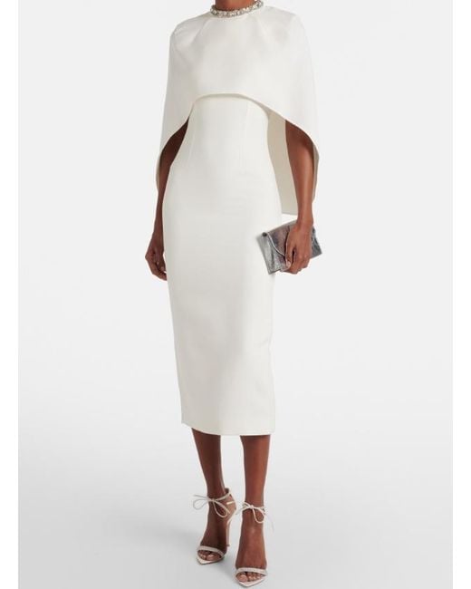 Roland Mouret White Caped Crystal-Embellished Crêpe Midi Dress