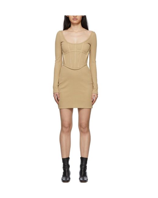Dion Lee Natural Corset Long-Sleeve Mini Dress