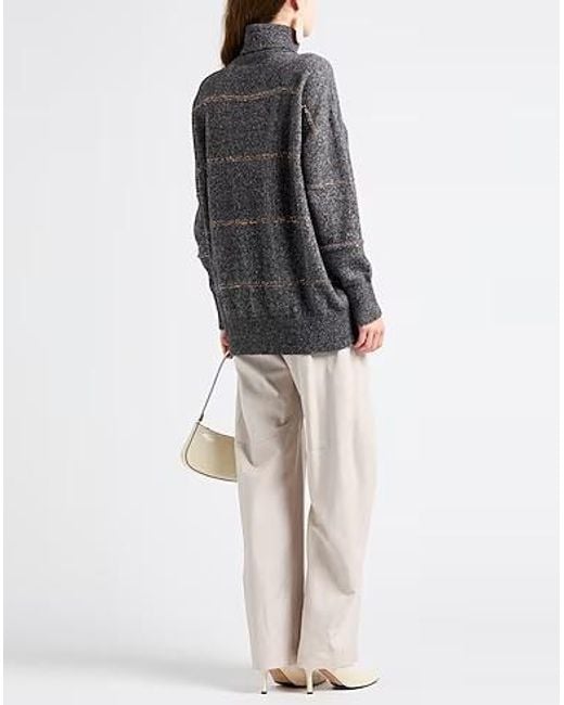 Brunello Cucinelli Gray Long-Sleeve Turtleneck Sweater
