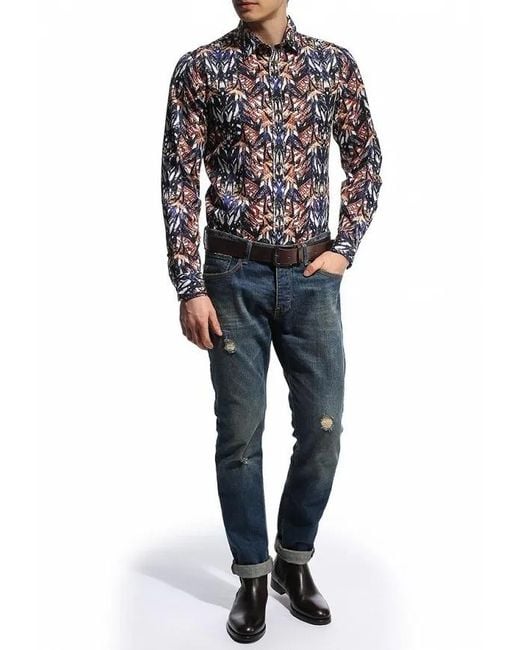 Just Cavalli Blue Printed Shirt for men