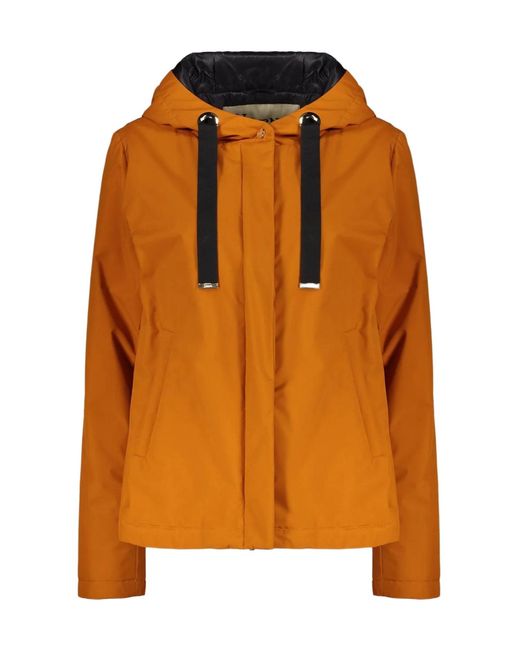 Herno Orange Zip-Up Drawstring Hooded Jacket