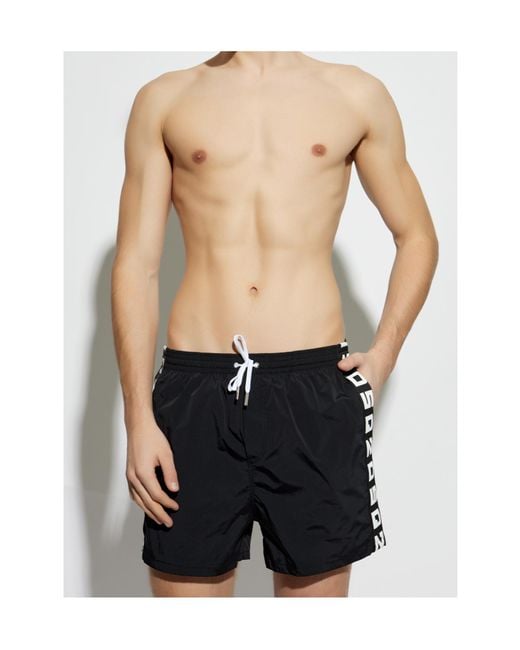 DSquared² Black Elastic Waist Swimming Trunks for men