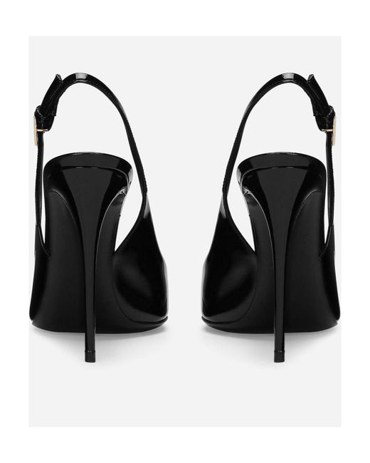 Dolce & Gabbana Black Dg Logo Plaque Pointed Toe Slingbacks