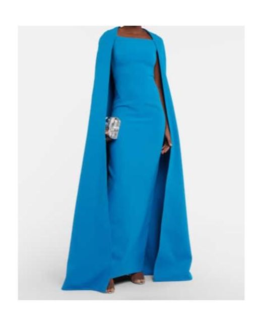 Safiyaa Blue Cape Crêpe Maxi Dress