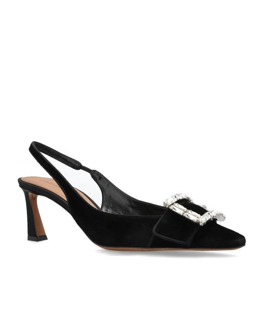 Dolce & Gabbana Black Buckle Embellished Velvet Slingbacks