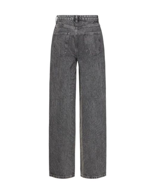 ROTATE BIRGER CHRISTENSEN Gray Embellished High Rise Wide Leg Jeans