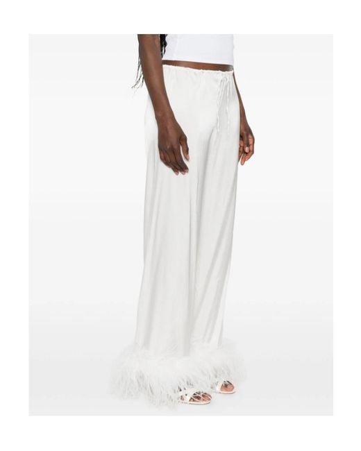 Oseree Gray Feather-Trim Drawstring Trousers