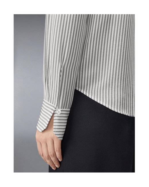 Thom Browne Gray Striped Silk-Satin Shirt