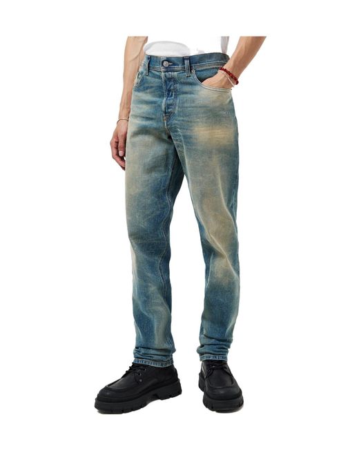 DIESEL Blue Solid Color Tapered Jeans for men