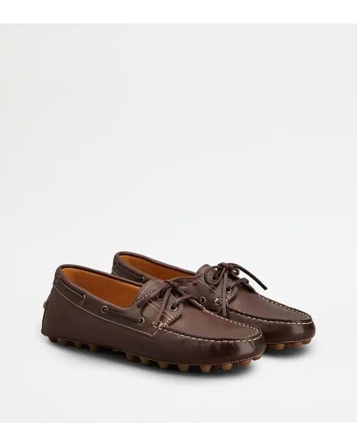 Tod's Brown Laced Boat Shoes for men