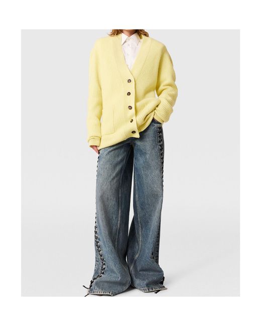 Stella McCartney Yellow Chunky Knit Button-Up Cardigan