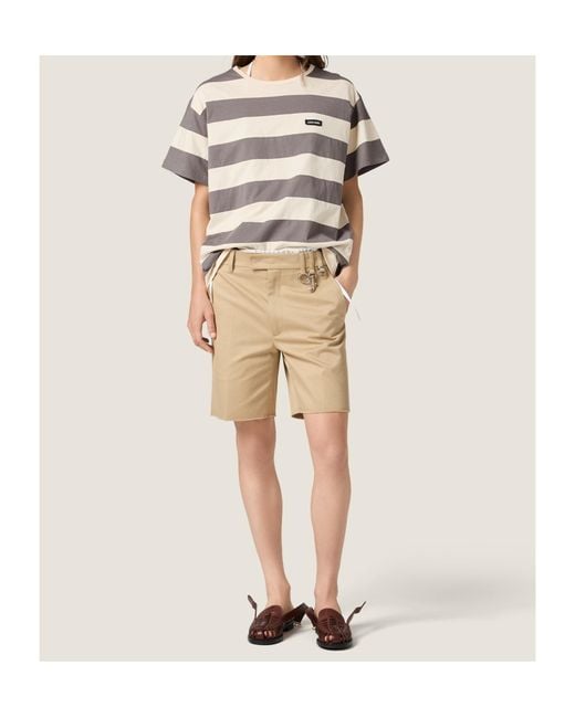 Miu Miu Gray Striped Jersey T-Shirt