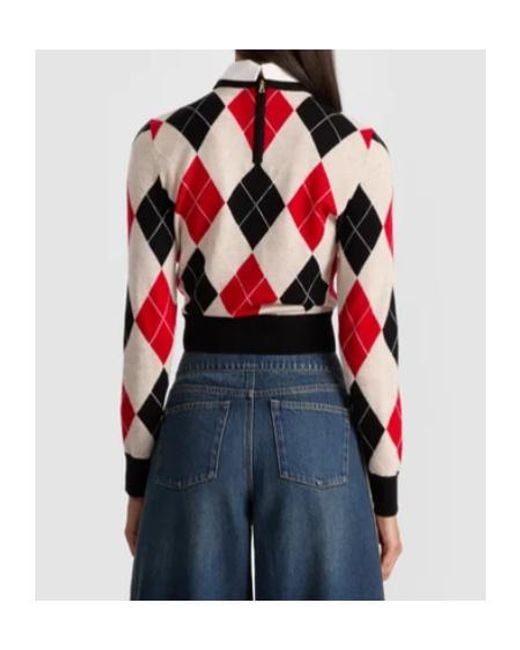 Alice + Olivia Red Carolann Argyle Pullover
