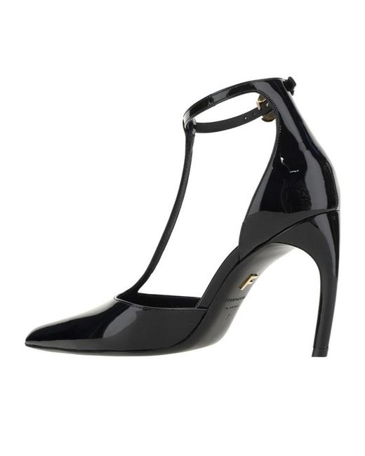 Ferragamo Black Ferragamo T-Strap Pointed-Toe Pumps