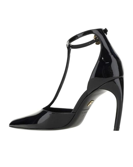 Ferragamo Black T-Strap Pointed-Toe Pumps