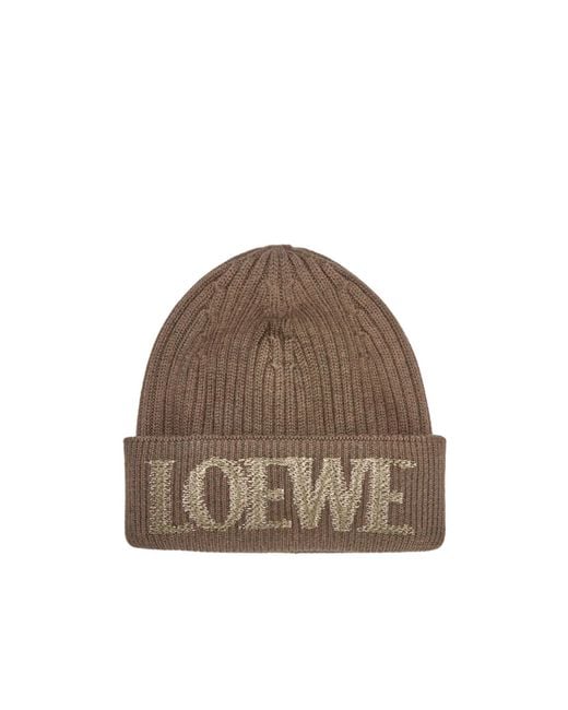 Loewe Brown Logo Embroidered Ribbed-Knit Beanie