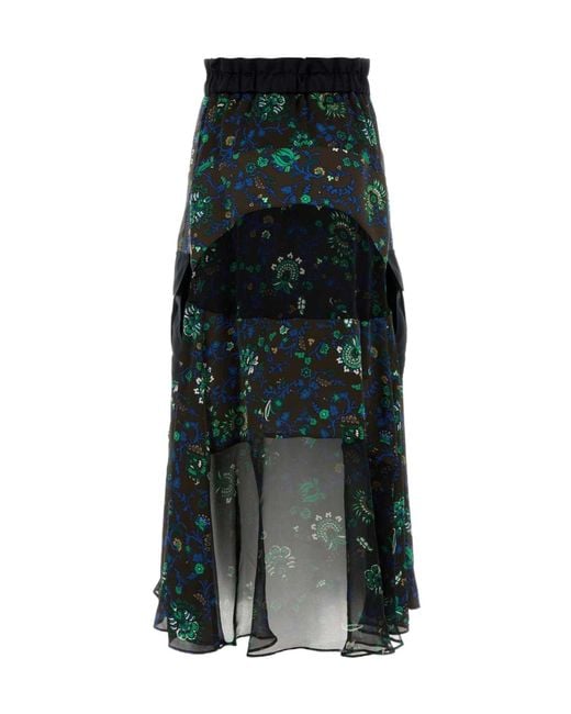 Sacai Green Printed Skirt