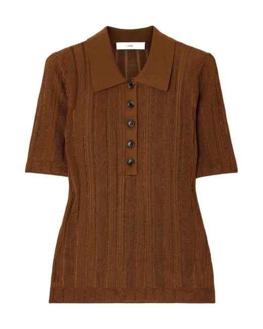 FRAME Brown Ribbed Knit Polo Shirt