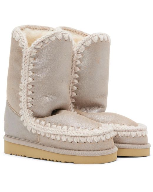 Mou Gray Stitch Detailed Logo Patch Snow Boots