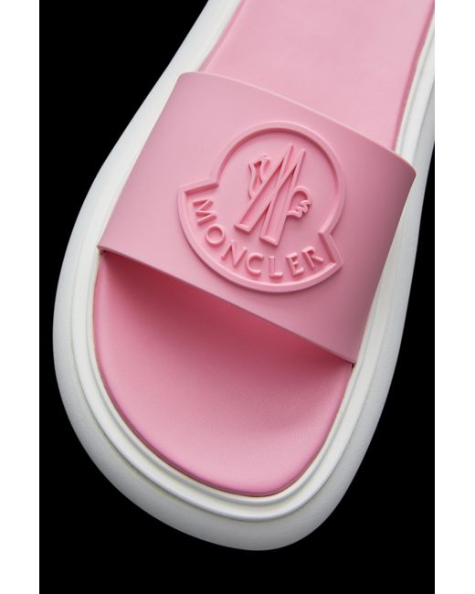Moncler Pink Debossed-Logo Leather Slides