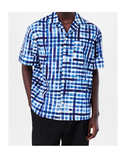 Bottega Veneta Blue Check Short-Sleeved Shirt for men