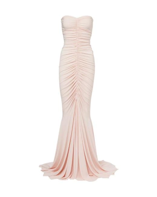 Norma Kamali Pink Ruched Strapless Gown