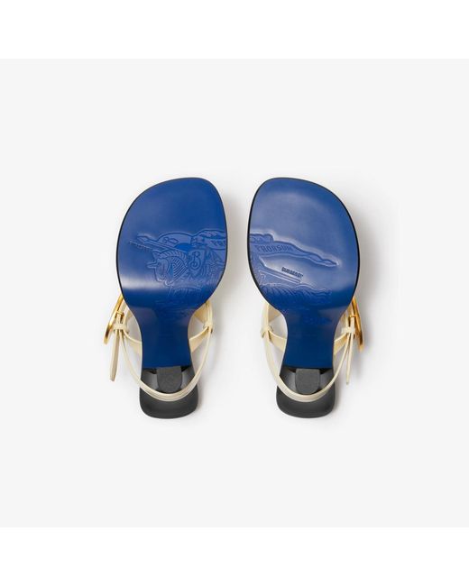 Burberry White Bay Equestrian Knight Thong Strap Sandals