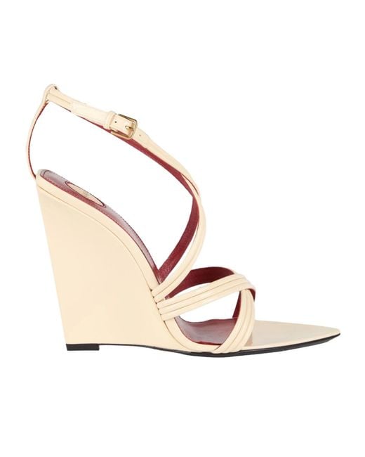 Saint Laurent Metallic Patent Leather Wedge Sandals