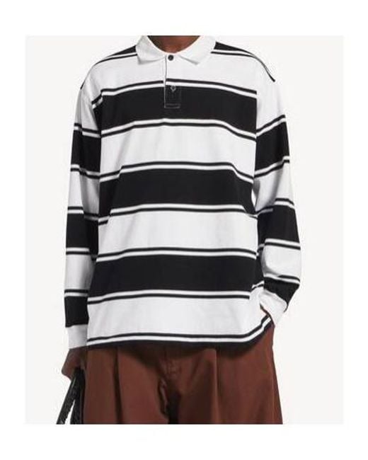 Balenciaga Black Varsity Stripe Long Sleeve Polo Shirt for men