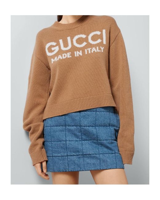 Gucci Natural Logo Intarsia Crewneck Knit Sweater