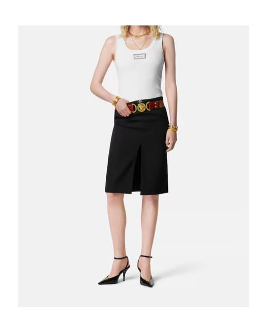Versace White Logo Detailed Ribbed Sleeveless Top