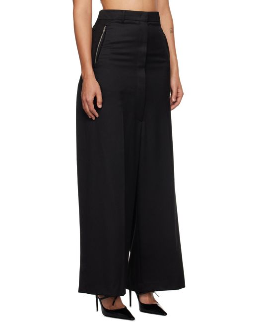 Pushbutton Black Side-Folded Wide-Leg Casual Pants