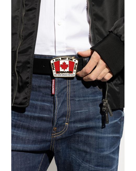 DSquared² Red Logo Plaque Buckle Belt for men