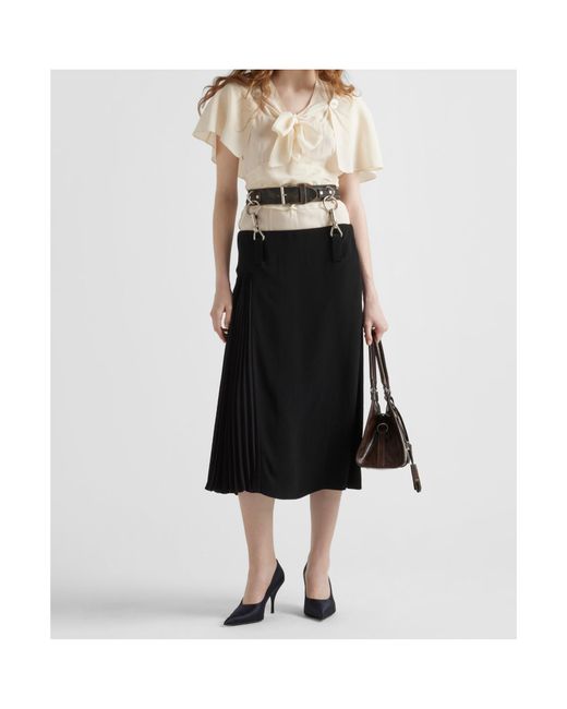 Prada Black Belted Straight Hem Midi Skirt