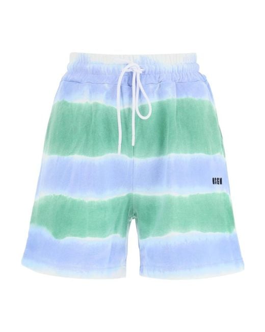MSGM Blue Striped Tie-Dye Jersey Shorts