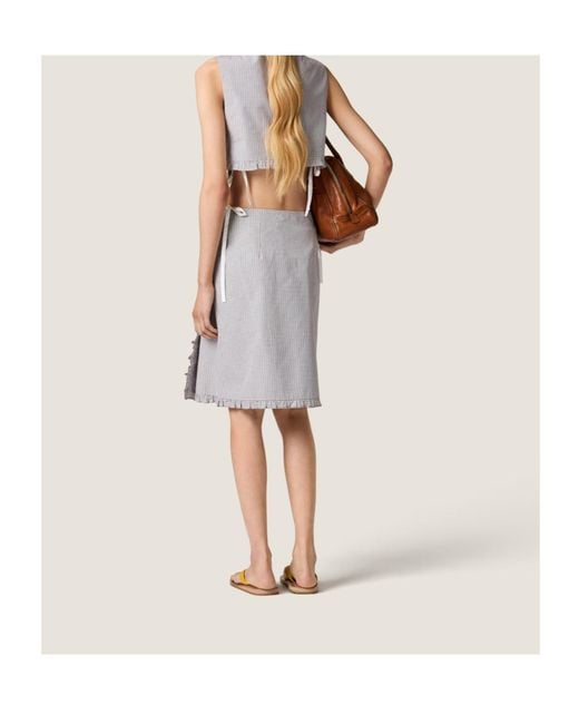 Miu Miu Gray Ruched Check Skirt